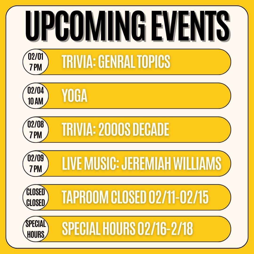 HEMAUER BREWING CO. SHARES THE UPCOMING EVENTS FOR THE WEEK OF FEBRUARY 1, 2024.