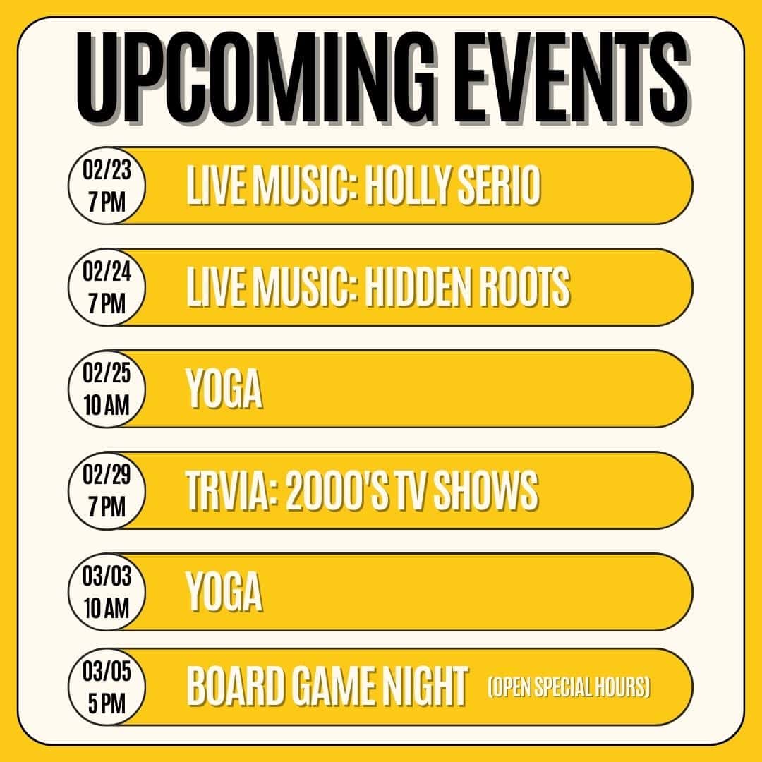 HERE ARE THE UPCOMING EVENTS AT HEMAUER BREWING CO. FOR THE WEEK OF FEBRUARY 23, 2024.