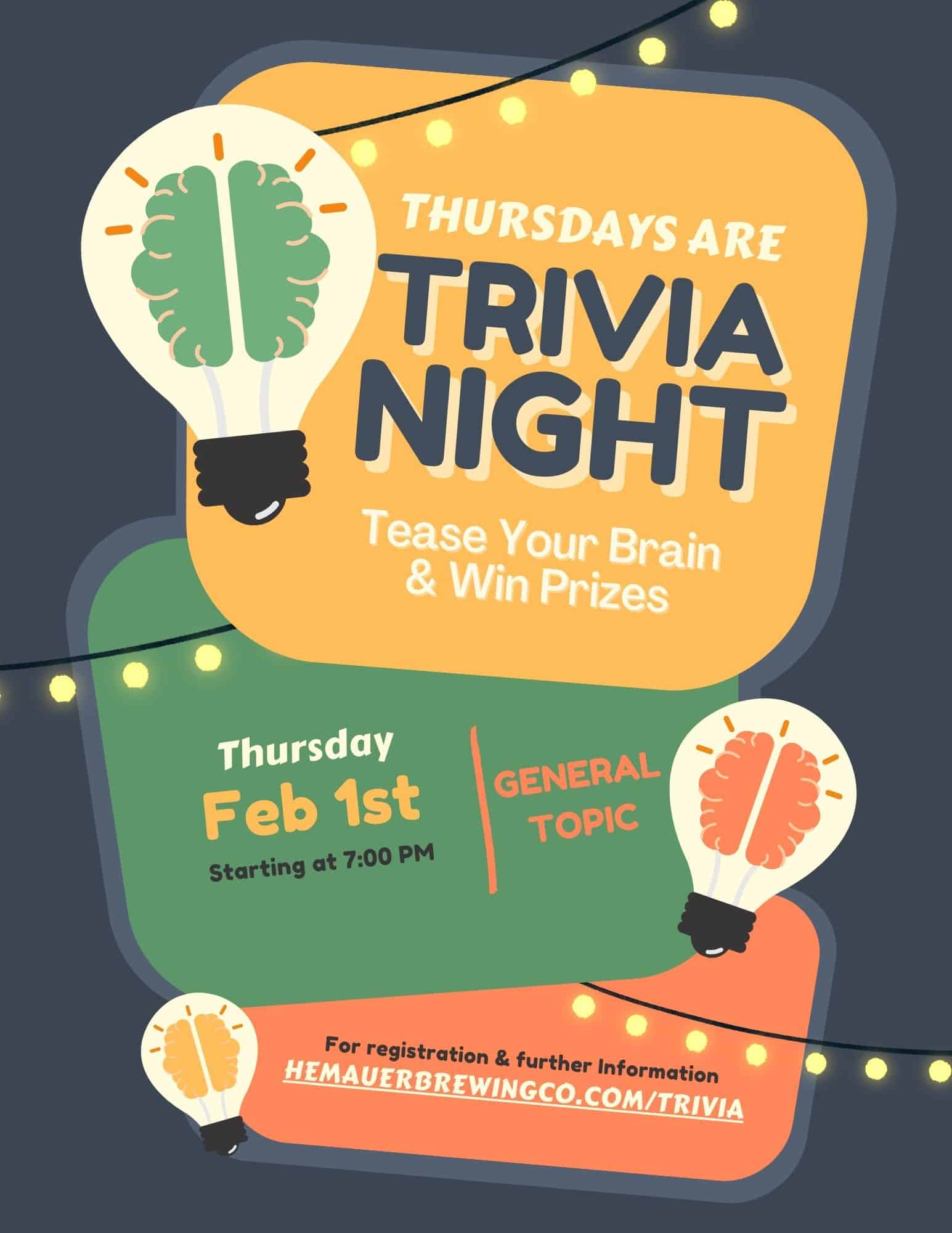 Hemauer Brewing Co. is hosting general topics trivia by Cheaters Never Prosper trivia in Mechanicsburg PA on February 1, 2024.