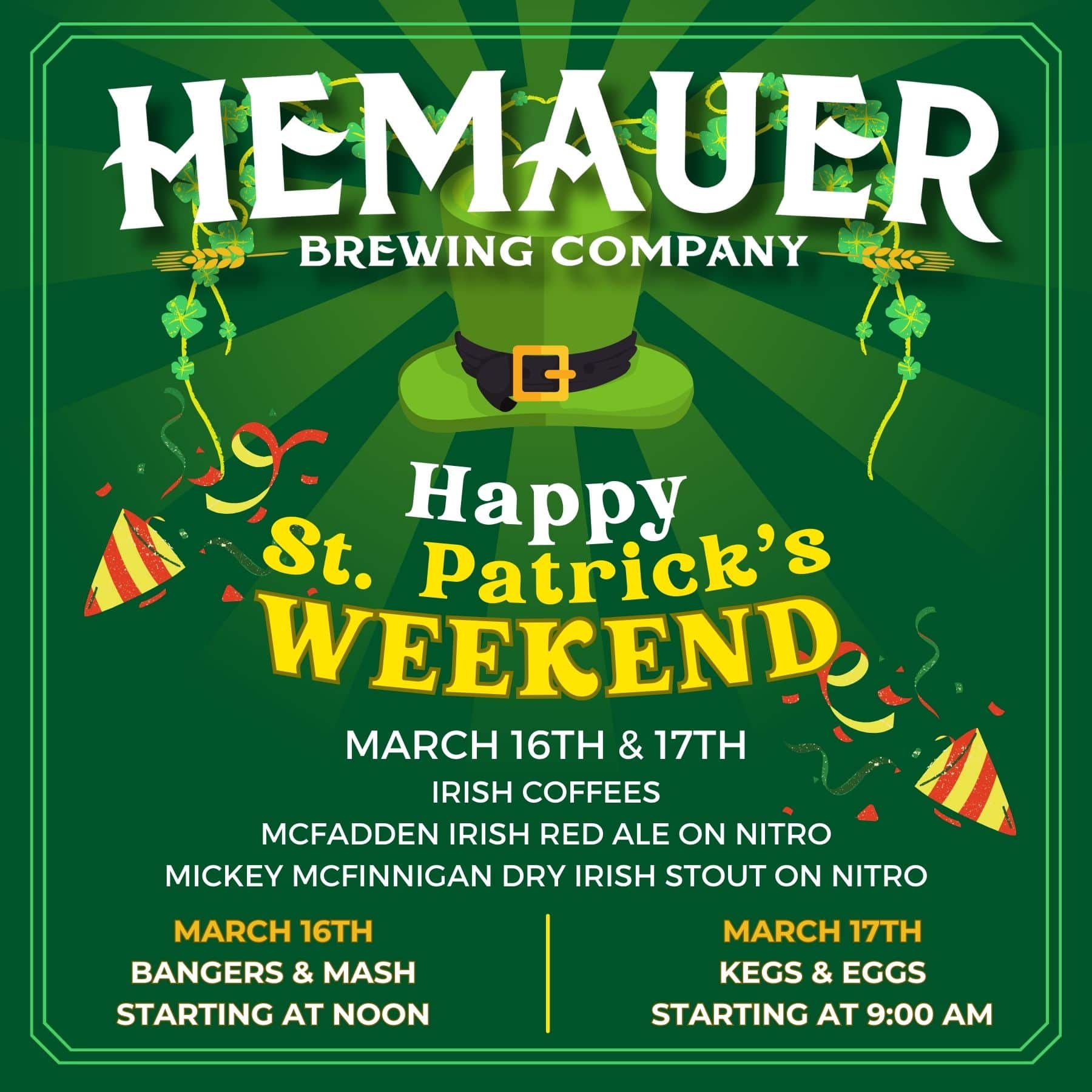 Hemauer Brewing Co. in Mechanicsburg is celebrating St. Patty's Day the weekend of March 16th and 17th.