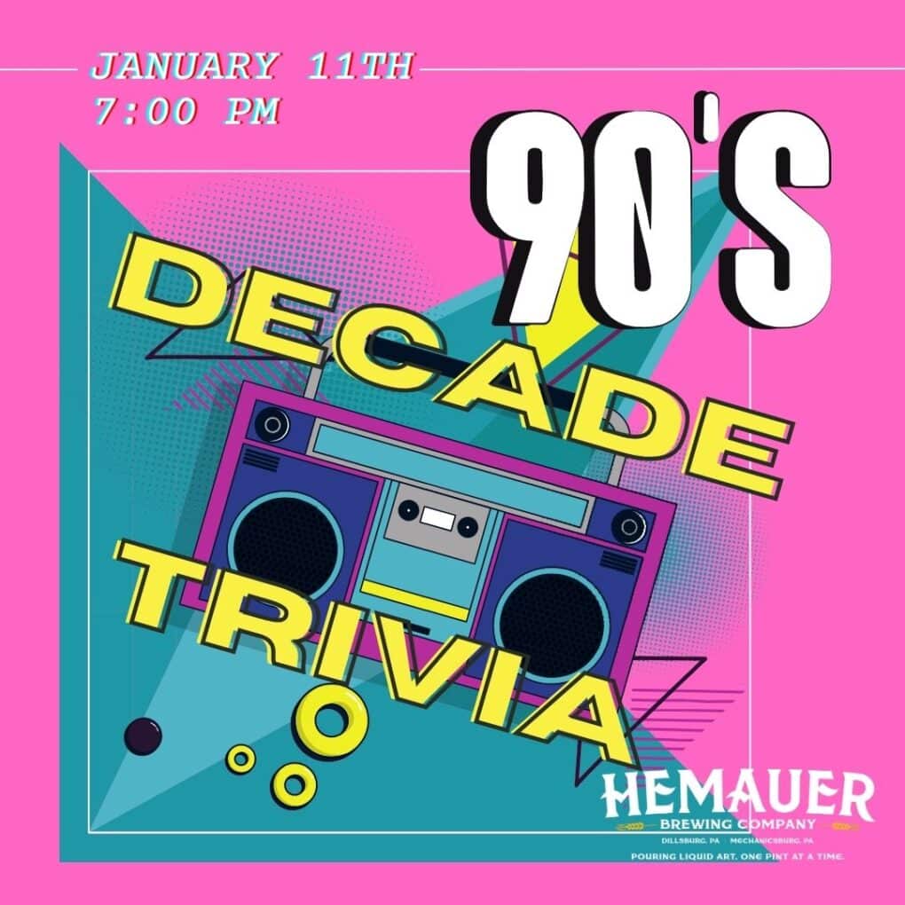 Cheaters Never Prosper will be at Hemauer Brewing Co in Mechanicsburg PA on Thursday for 90's decade trivia.